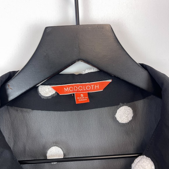 ModCloth (S) Polyester Sheer Textured Button Up Shirt Polka Dot Black - Picture 4 of 10